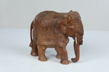 Load image into Gallery viewer, Hand Carved Wood Elephant Figurine Ornate Floral Saddle Indian Style 9 Inch
