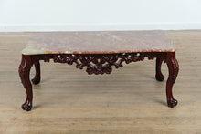 Load image into Gallery viewer, Ornate Carved Mahogany Coffee Table with Rosso Marble Top
