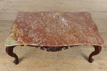 Load image into Gallery viewer, Ornate Carved Mahogany Coffee Table with Rosso Marble Top
