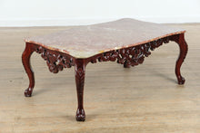 Load image into Gallery viewer, Ornate Carved Mahogany Coffee Table with Rosso Marble Top
