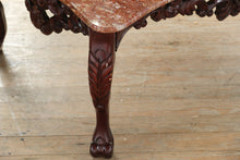 Load image into Gallery viewer, Ornate Carved Mahogany Coffee Table with Rosso Marble Top

