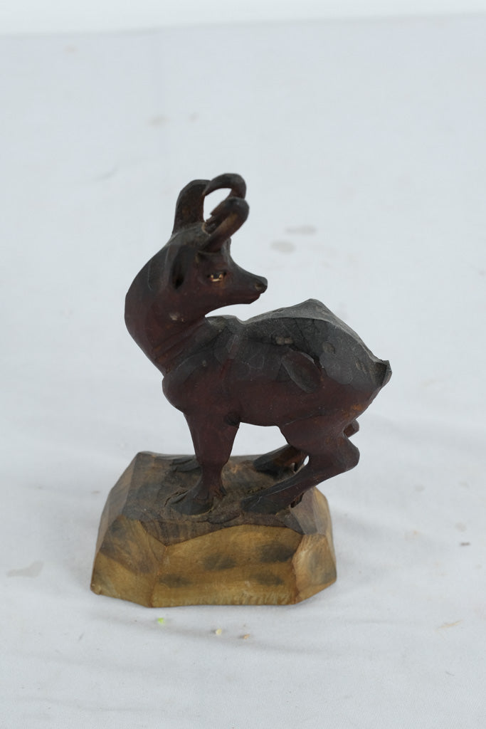 WWII-Era Hand-Carved Wooden Ibex Figurine – “Bolzano, Italy – May 1945” Souvenir