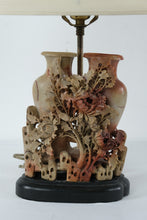 Load image into Gallery viewer, Asian Soapstone Carved Vase Lamp Floral Relief Sculpture 22 5 Inch
