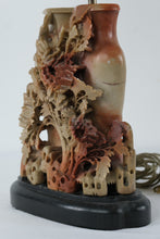 Load image into Gallery viewer, Asian Soapstone Carved Vase Lamp Floral Relief Sculpture 22 5 Inch
