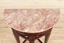 Load image into Gallery viewer, Carved Mahogany Demi Lune Console Table with a Marble Top
