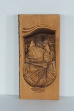 Load image into Gallery viewer, Hand-Carved Wooden Wall Art Panel – Rustic Mountain Cabin &amp; Landscape Scene
