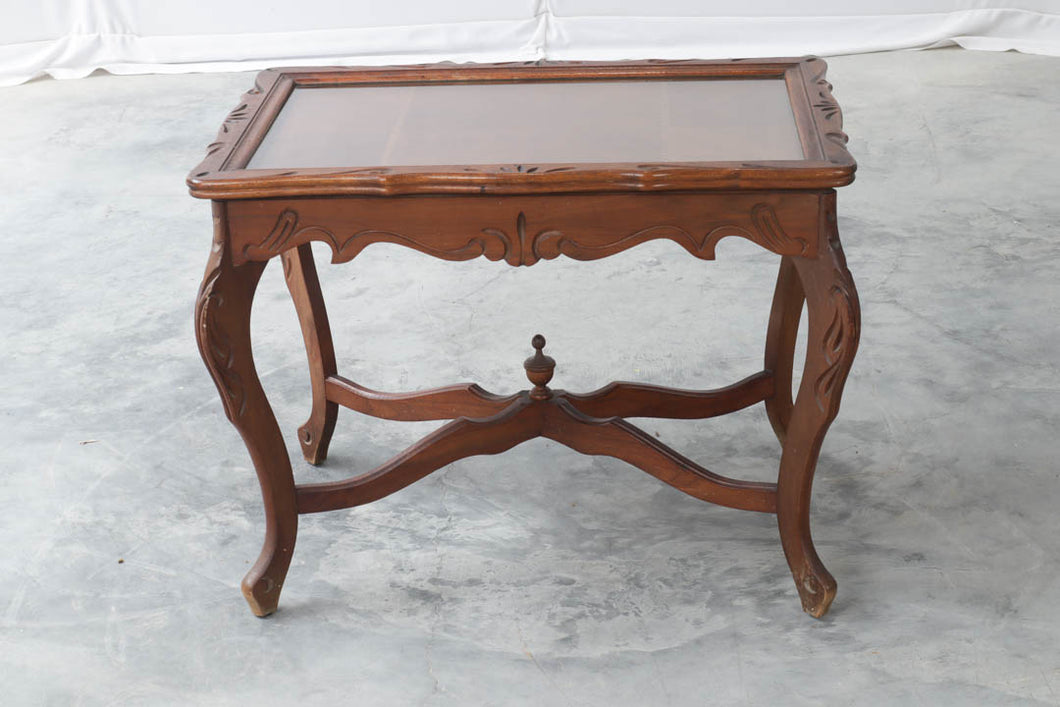 Carved Side Table with Removeable Glass Framed Top