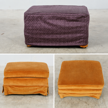Load image into Gallery viewer, Orange Velvet Upholstered Ottoman Purple Geometric Slipcover 27 Inch Footstool
