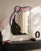 Load image into Gallery viewer, David Marshall 1989 Postmodern Pink Black Art Glass Wall Mirror 37 x 25

