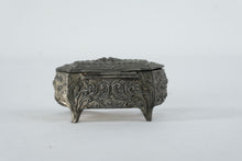Load image into Gallery viewer, Ornate Silver Tone Jewelry Casket Trinket Box Cherub Relief Footed
