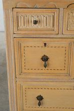 Load image into Gallery viewer, Vintage Oak Chest of Drawers with Carved Details and Inlaid Accents
