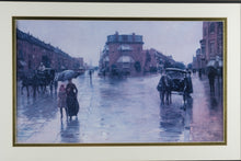 Load image into Gallery viewer, Vintage Childe Hassam Rainy City Street Framed Art Print Gold Frame
