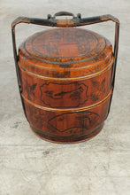 Load image into Gallery viewer, Antique Chinese Wedding Basket 3 Tier Painted Wood Bamboo Food Carrier
