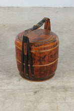 Load image into Gallery viewer, Antique Chinese Wedding Basket 3 Tier Painted Wood Bamboo Food Carrier
