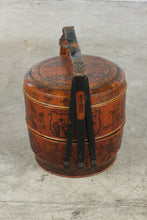 Load image into Gallery viewer, Antique Chinese Wedding Basket 3 Tier Painted Wood Bamboo Food Carrier
