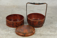 Load image into Gallery viewer, Antique Chinese Wedding Basket 3 Tier Painted Wood Bamboo Food Carrier
