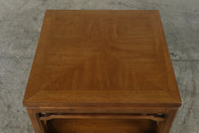 Load image into Gallery viewer, Vintage Asian Chinoiserie Square End Table Walnut Two Tier 28 Inch
