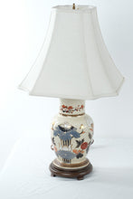 Load image into Gallery viewer, Blue Lotus Ginger Jar Table Lamp Asian Chinoiserie Decor with Wood Base
