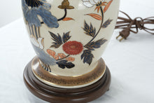 Load image into Gallery viewer, Blue Lotus Ginger Jar Table Lamp Asian Chinoiserie Decor with Wood Base
