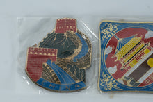 Load image into Gallery viewer, Lot of 4 Vintage China Souvenir Enamel Refrigerator Magnets – Great Wall, Xi’an Terracotta Warrior, Bell Tower &amp; Pagoda
