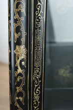 Load image into Gallery viewer, Vintage Chinese Jinlong Black Lacquer Chinoiserie Display Cabinet with Gilt Figures
