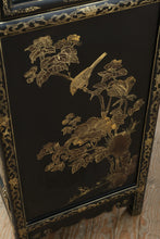 Load image into Gallery viewer, Vintage Chinese Jinlong Black Lacquer Chinoiserie Display Cabinet with Gilt Figures
