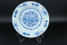 Load image into Gallery viewer, Blue &amp; White Porcelain Plate with Fish and Floral Motif – Believed to Be Antique Chinese Export
