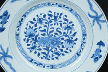 Load image into Gallery viewer, Blue &amp; White Porcelain Plate with Fish and Floral Motif – Believed to Be Antique Chinese Export
