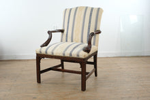 Load image into Gallery viewer, Chippendale Style Mahogany Open Arm Accent Chair with Upholstered Damask Stripe Fabric
