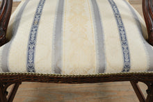 Load image into Gallery viewer, Chippendale Style Mahogany Open Arm Accent Chair with Upholstered Damask Stripe Fabric
