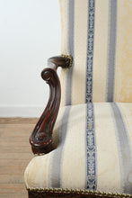 Load image into Gallery viewer, Chippendale Style Mahogany Open Arm Accent Chair with Upholstered Damask Stripe Fabric
