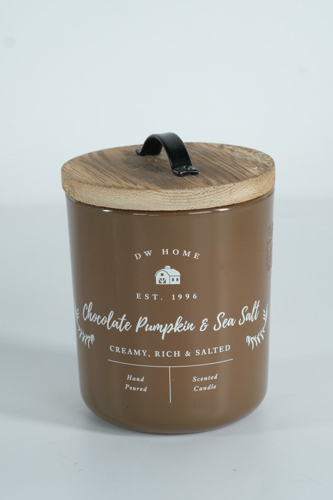 DW Home Chocolate Pumpkin & Sea Salt Scented Candle – 9.3 oz Hand Poured Jar Candle with Wooden Lid