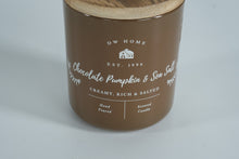 Load image into Gallery viewer, DW Home Chocolate Pumpkin &amp; Sea Salt Scented Candle – 9.3 oz Hand Poured Jar Candle with Wooden Lid
