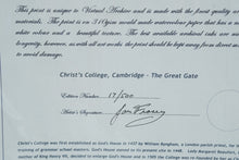 Load image into Gallery viewer, Jan Fraser Christs College Cambridge The Great Gate Limited Edition Print 17 of 500
