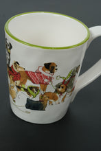 Load image into Gallery viewer, Pier 1 “Park Avenue Puppies” Mug Set – Set of 4 Ceramic Coffee Cups with Festive Dog Design &amp; Green Rim
