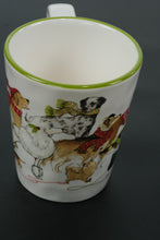 Load image into Gallery viewer, Pier 1 “Park Avenue Puppies” Mug Set – Set of 4 Ceramic Coffee Cups with Festive Dog Design &amp; Green Rim
