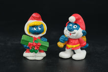 Load image into Gallery viewer, Vintage Christmas Smurfs – 1984 &amp; 1987 Schleich Peyo Figures – Santa &amp; Smurfette with Present
