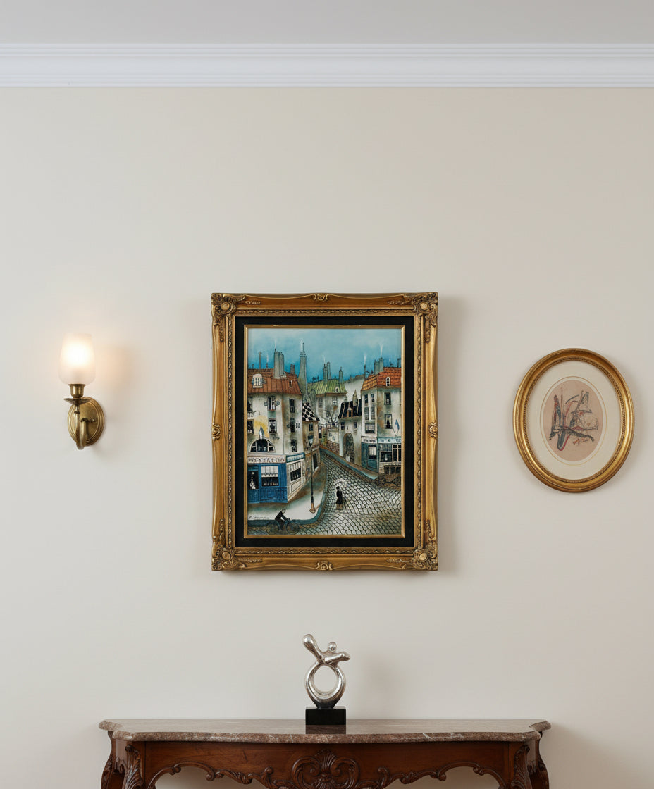 P. Janssen Original Painting – European Street Scene, Parisian Style Cityscape