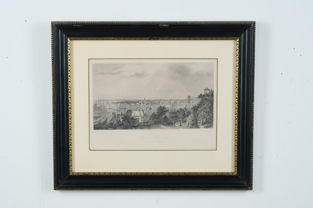 City of New York From Brooklyn Heights - Engraving - G.R Hall