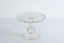 Load image into Gallery viewer, Pressed Glass Pedestal Cake Stand Etched Floral Pattern Vintage Style
