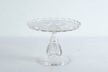 Load image into Gallery viewer, Pressed Glass Pedestal Cake Stand Etched Floral Pattern Vintage Style

