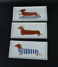 Load image into Gallery viewer, Claudia Pearson for West Elm – Set of 3 Dachshund Porcelain Serving Plates – 11&quot; x 5&quot;
