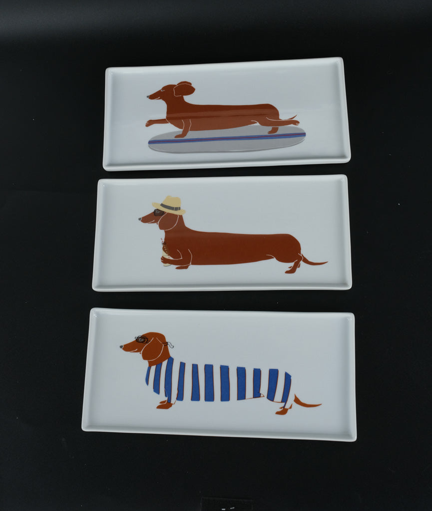 Claudia Pearson for West Elm – Set of 3 Dachshund Porcelain Serving Plates – 11