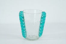 Load image into Gallery viewer, Blenko 473 Clear Crackle Glass Vase Green Applied Handles Mid Century
