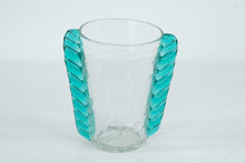Load image into Gallery viewer, Blenko 473 Clear Crackle Glass Vase Green Applied Handles Mid Century
