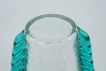 Load image into Gallery viewer, Blenko 473 Clear Crackle Glass Vase Green Applied Handles Mid Century
