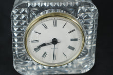 Load image into Gallery viewer, Vintage Crystal Desk Clock Quartz Roman Numerals Cut Glass Square
