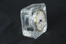 Load image into Gallery viewer, Vintage Crystal Desk Clock Quartz Roman Numerals Cut Glass Square
