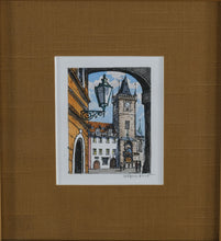 Load image into Gallery viewer, Original Signed Prague Old Town Hall Astronomical Clock Artwork Old Town Square Framed
