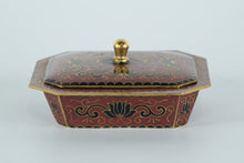 Load image into Gallery viewer, Hand-Painted Indian Cloisonné-Style Enamel Trinket Box with Lid – Red &amp; Gold Floral Motifs, Cobalt Interior
